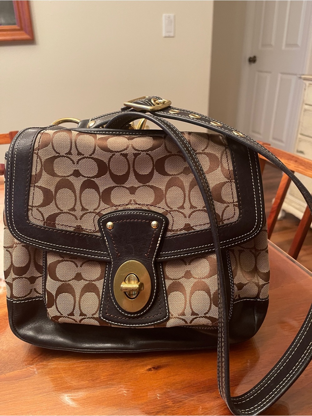 Coach Brown Signature Canvas and Leather Crossbody